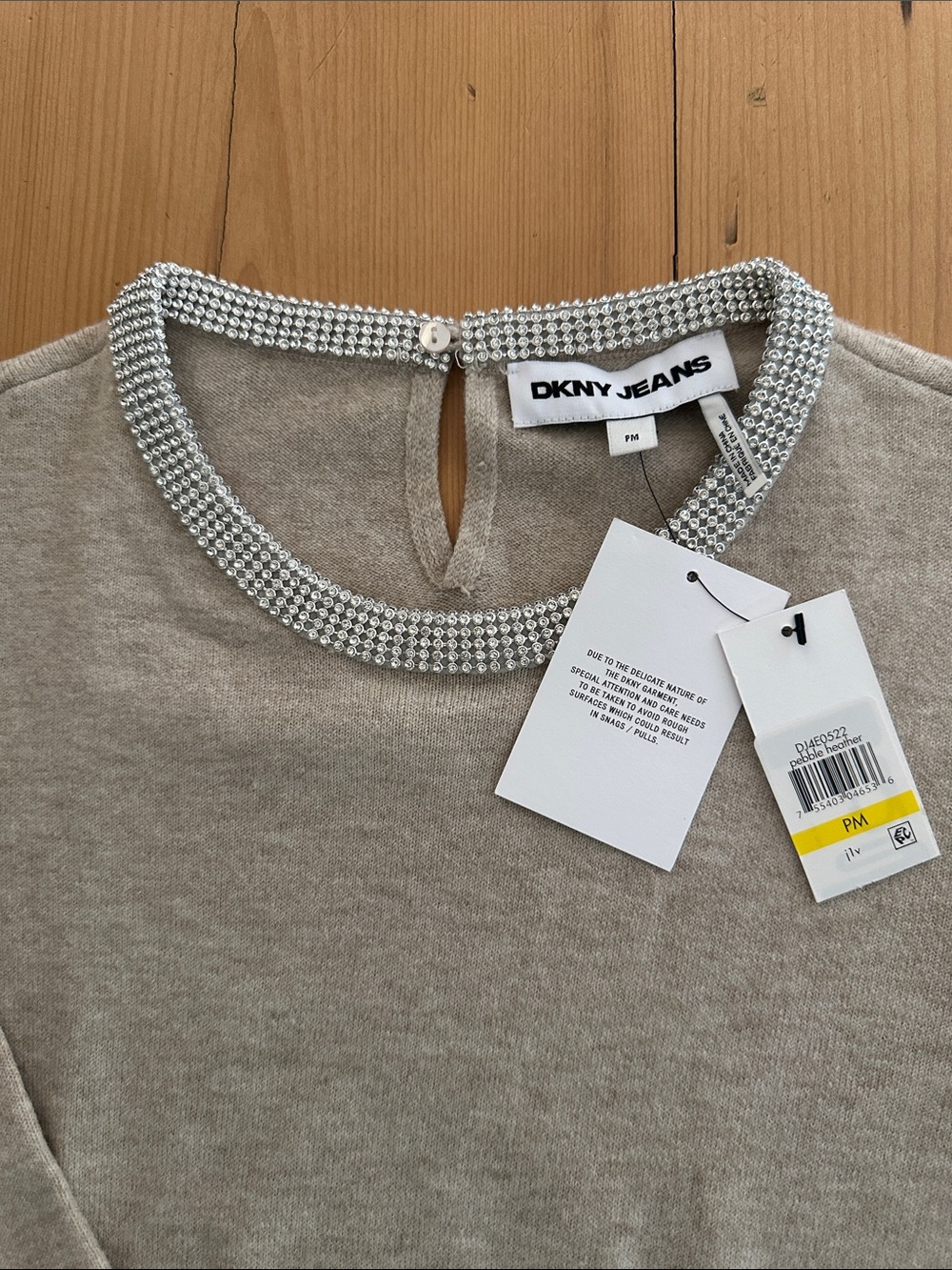 DKNY Jeans Rhinestone Collar Crewneck Sweater (Petite)